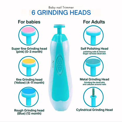 Baby Nail Grooming Kit, 2 Speed, 6 Heads, With LED and Travel Cap